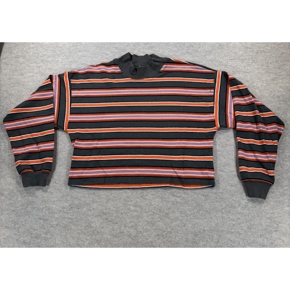 Wild Fable Womens Medium Black Orange Striped Mock Neck Pullover Sweater